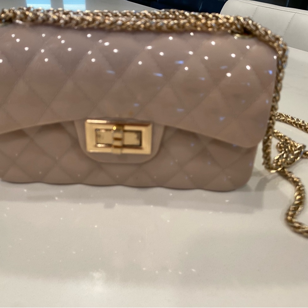 Chic Taupe Quilted Shoulder Bag with Gold Chain
